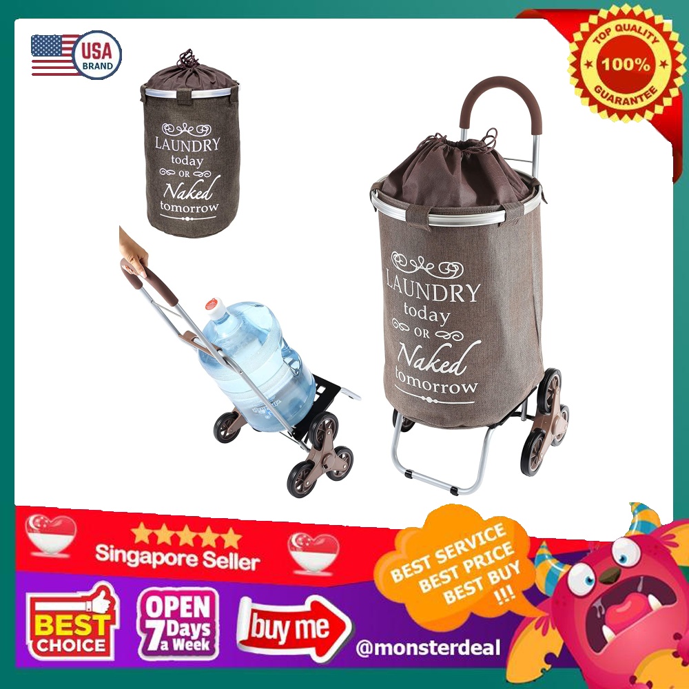 dbest products Stair Climber Laundry Trolley Dolly, Brown Laundry Bag