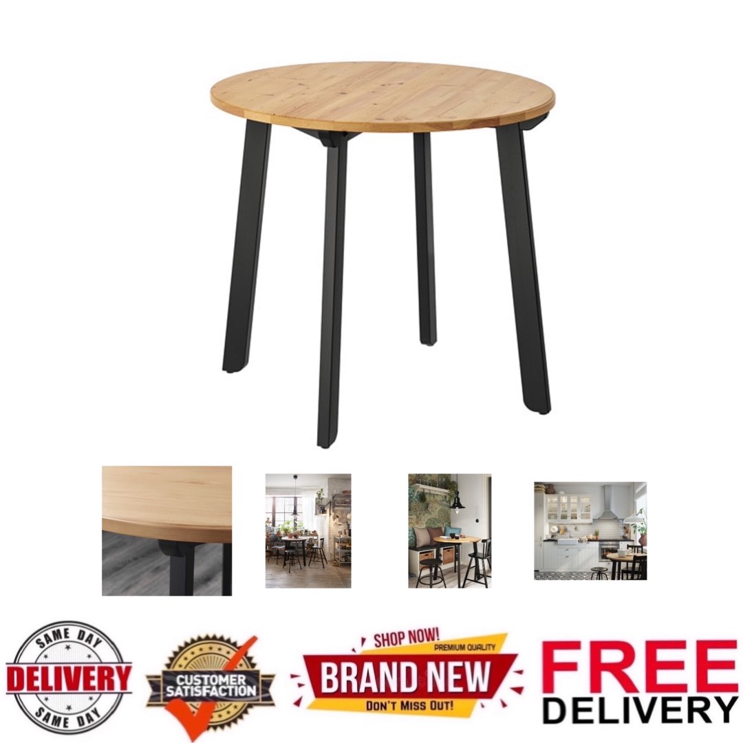 Dining table, GAMLARED Table Light antique stain/black stained 85 cm