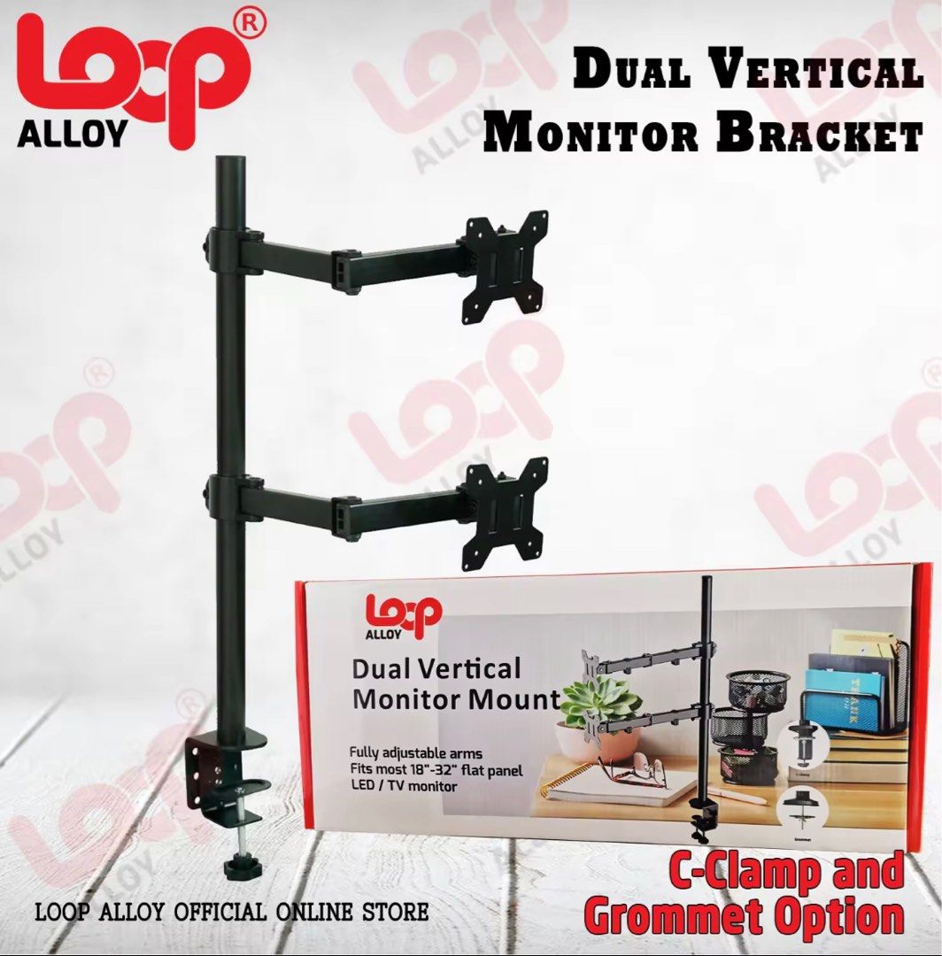 Dual Vertical Bracket Monitor Mount with CClamp and Grommet on Carousell