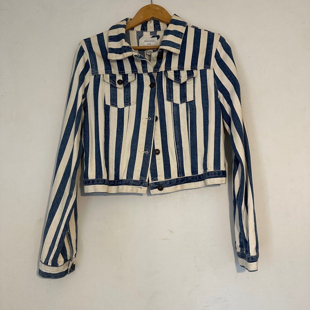 Forever 21 Striped Denim Jacket Women s Fashion Coats Jackets and Outerwear on Carousell