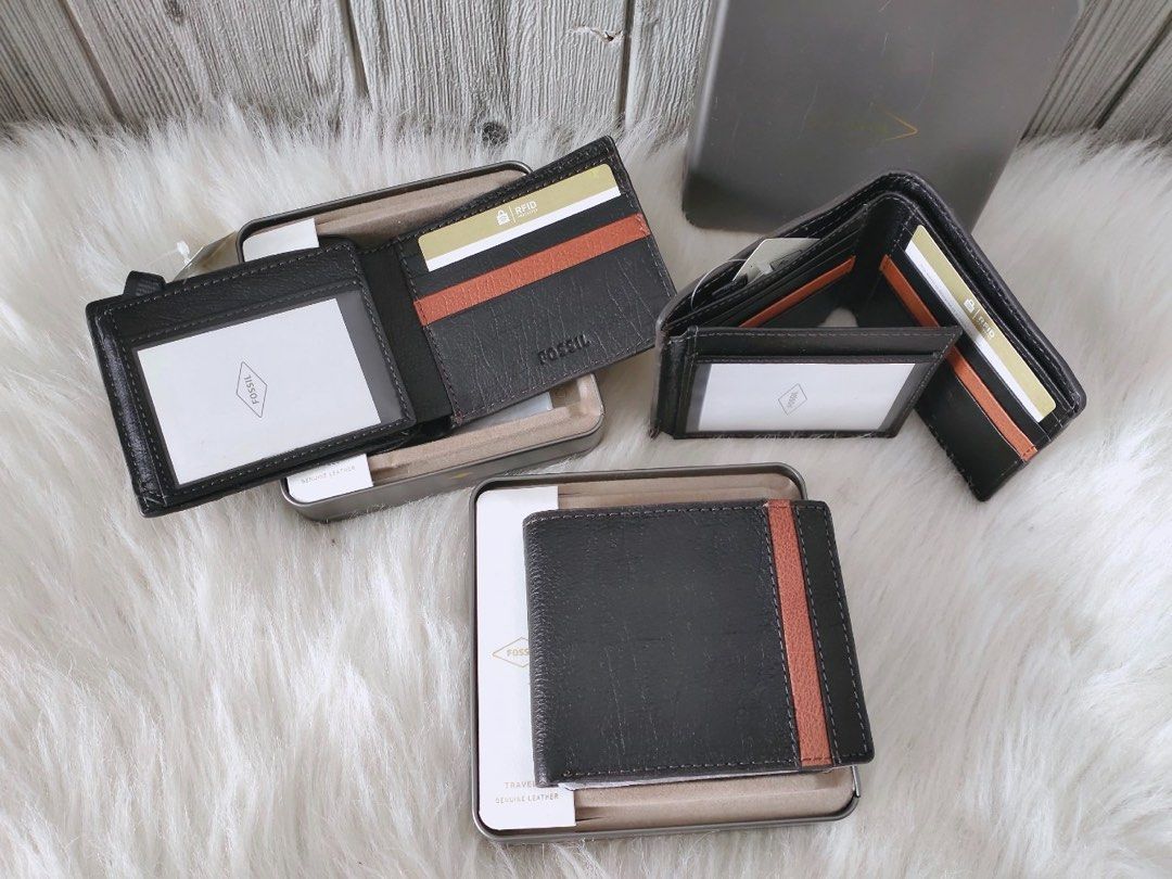Fossil Ennis Traveller Brown - Black Men Wallet Tinbox