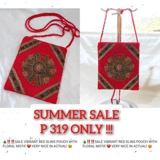 FULLY BEADED RED SLING POUCH BAG