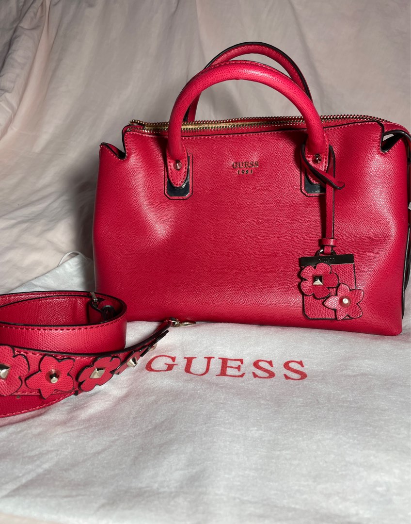 GUESS Women's Red Pink Flowers Satchel Handbag/Crossbody Liya