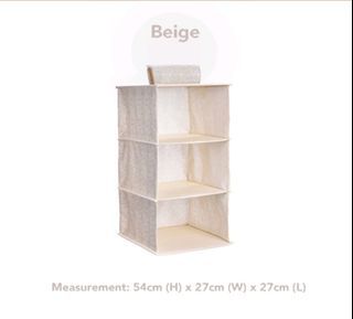 Hanging wardrobe organizer foldable thick beige clothes with three compartments organizer