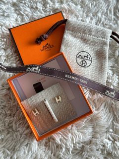Hermes Mini pop h earrings 耳環 (白 x 玫瑰金)