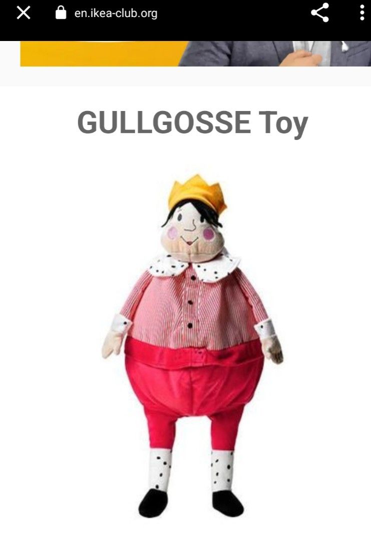 IKEA GULGOSSE KING PLUSH TOY (Category: Plushies & Soft Toys) located in Paranaque City. Submitted by RAJATREASUREBOX (Listing ID 1222243556, Image 2). Description: IKEA GULGOSSE KING PLUSH TOY (King of hearts) w/ hidden heart in the stomach Size:19 inches Preloved-Excellent Used Condition. Wala po syang issue. 1st pic-actual pic Pag partner po kay Ikea Queen 200 na lang po as bundle (100+100).