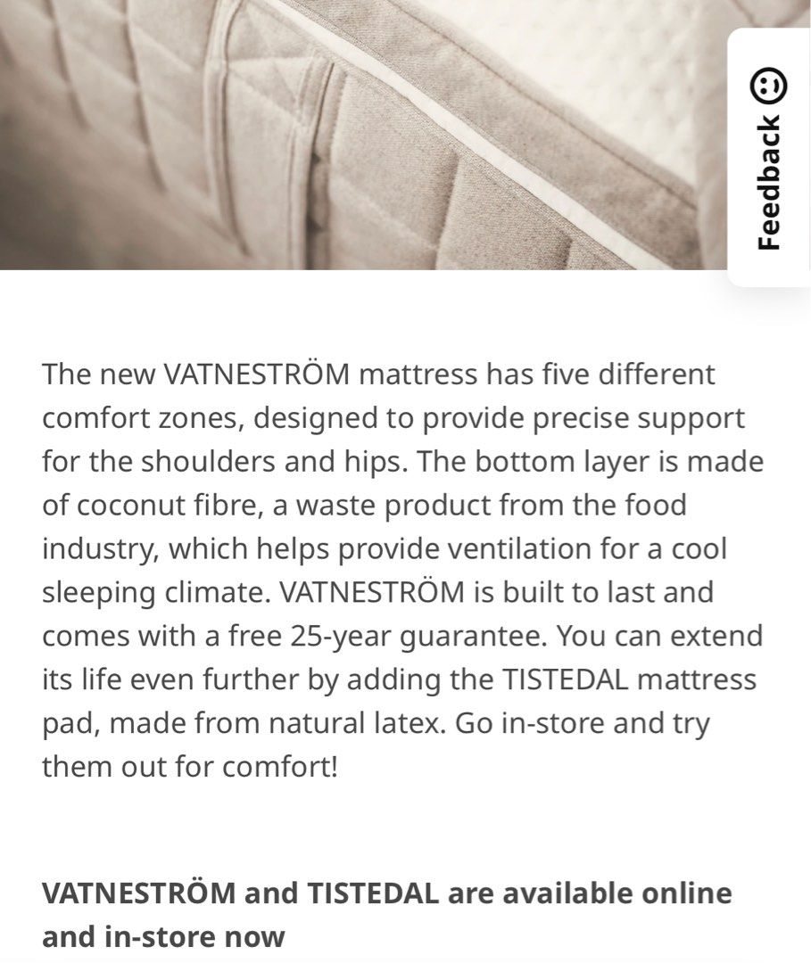 Ikea VATNESTROM organic / natural pocket spring mattress (extra firm