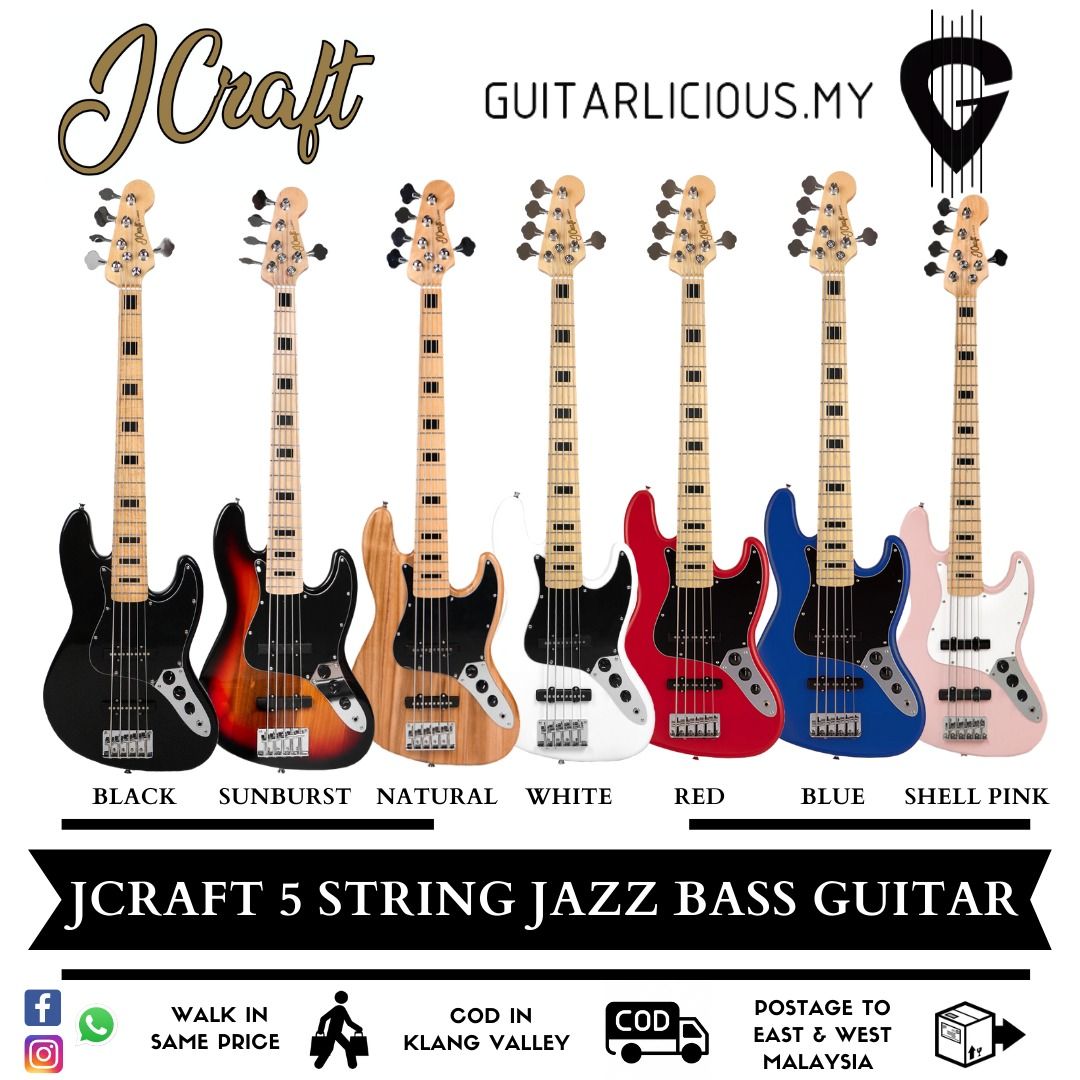 JCRAFT 5 String Jazz Bass Electric Guitar JCraft JB15 JB 1 5