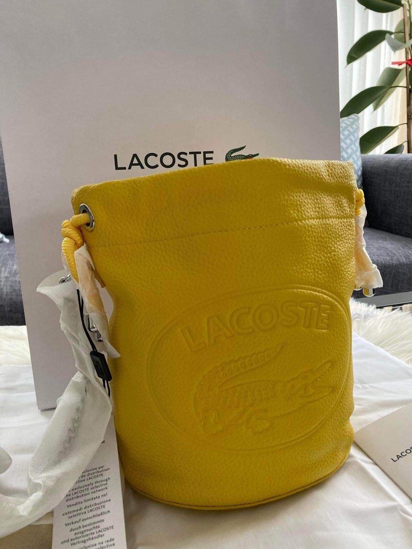 Womens Lacoste handbag Anthemis bucket leather bag shoulder chain yellow