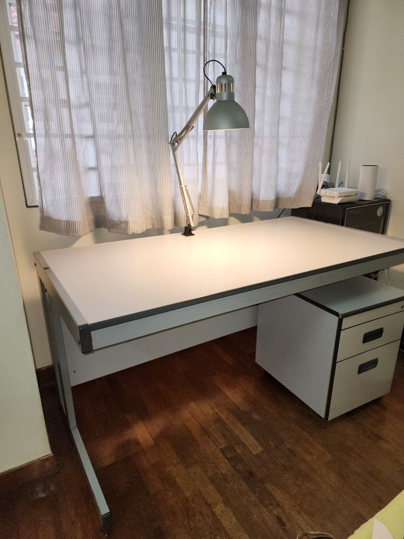 Metal Frame Study Table with Ikea Work Lamp, Furniture & Home Living ...
