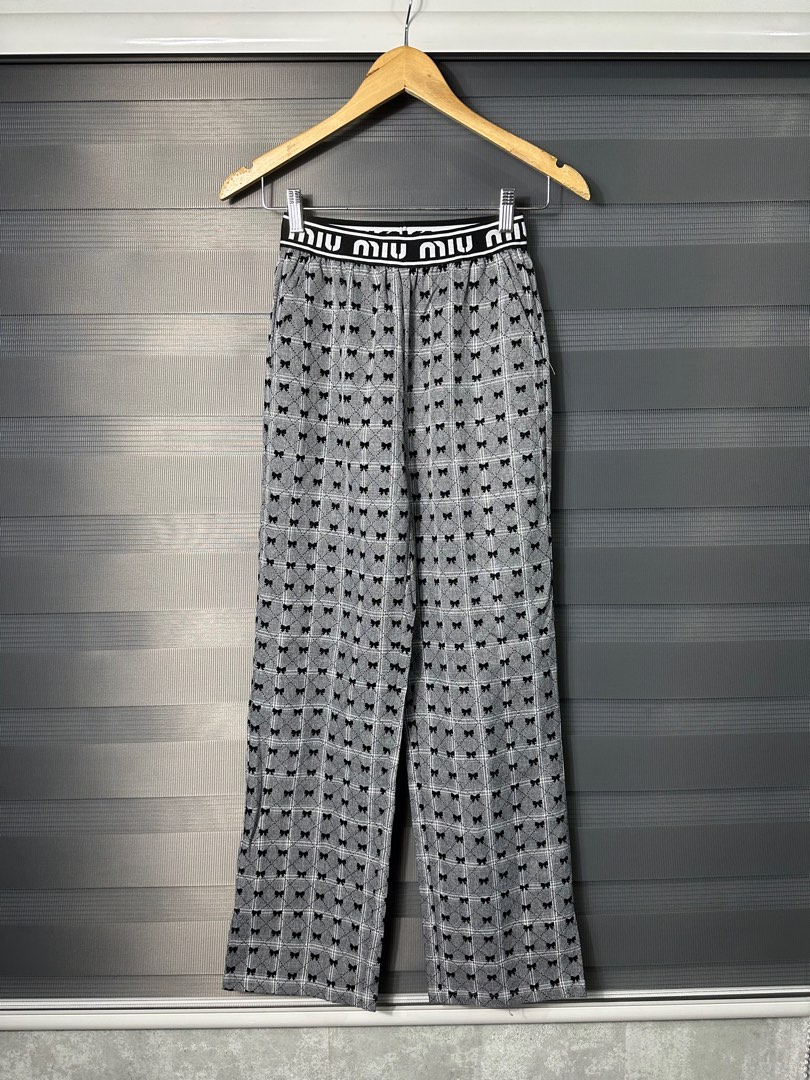 MiuMiu Prince of Wales 130s Ribbon Design Trouser, Women's Fashion ...