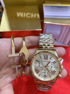 MK SET WITH BANGLES LEXINGTON TWO TONE AUTHENTIC WATCH