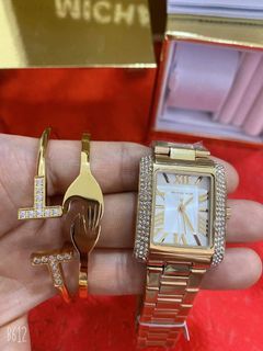 MK SET WITH BANGLES SQUARE TYPE WITH GLITZ AUTHENTIC WATCH