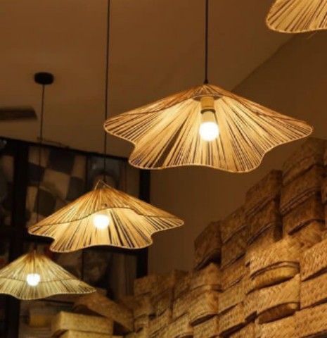 Native Hanging Lamps Decor Lighting Droplights (Category: Lighting) located in Quezon City. Submitted by dfabloveverything (Listing ID 1222281595, Image 1). Description: Made of Wired Metal Native Raffia Material Sizes: *20 inches diameter x 8" height - 950/each *22 inches diameter x 13" height - 1050/each Add 150 for 1meter electrical fixtures No Bulb Discount for 4pcs above DM to Order. We also accept customise size for this design #native #nat