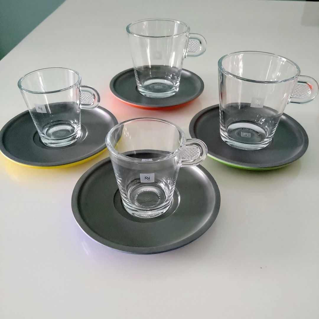 Nespresso Set Glass Collection Espresso Cups & Saucers,A & P Cahen Design,New