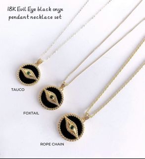 New! Rare find! 18K Eyil Eye Black Onyx Pendant + Chain Set! Available in 3 chains! Please see photos and read description. 💯% authentic, pawnable. Money back guarantee!
