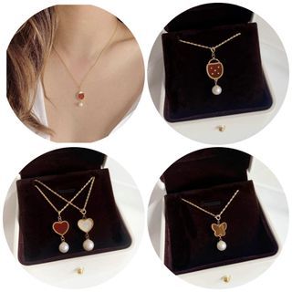 New! Rare find! 18K V.CA + Pearl Gold Pendant Necklace Set! Pendant available iin 3 designs: lady bug/Heart/Butterfly;, Chain available in 18- 24" (Please read description)