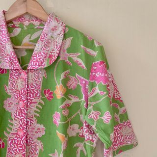 [no nego pls] Kemeja Batik Lengan Pendek Hijau-Pink