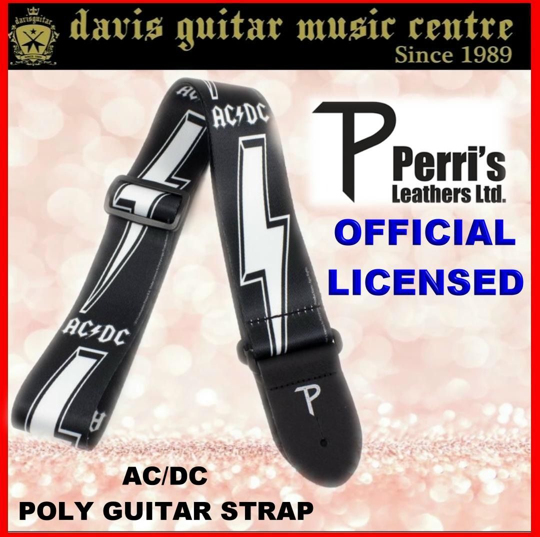 Perris OFFICIAL LICENSING AC/DC WHITE LOGO AND BOLT ON BLACK POLYESTER ...