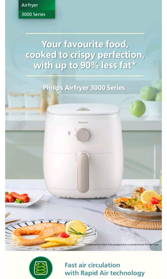 Philips Airfryer 3000 Series L Compact Airfryer - White (HD9100)