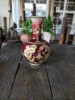 Qian Long Dynasty Drangon and Phoenix Red Gold Porcelain Vase