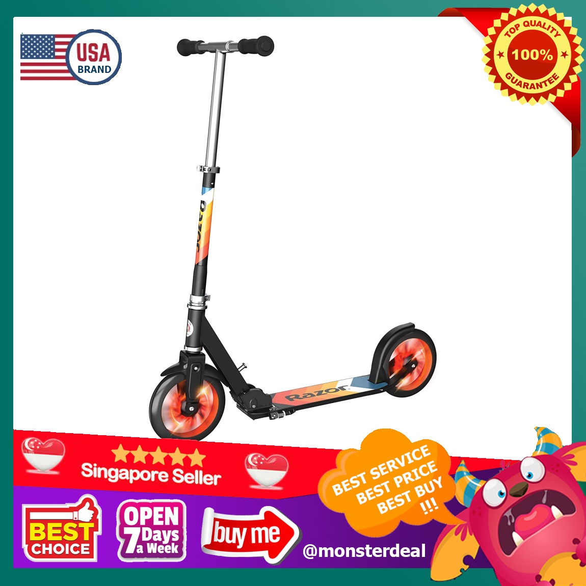 Razor A5 Lux LightUp Kick Scooter Lighted Large Wheels, Folding