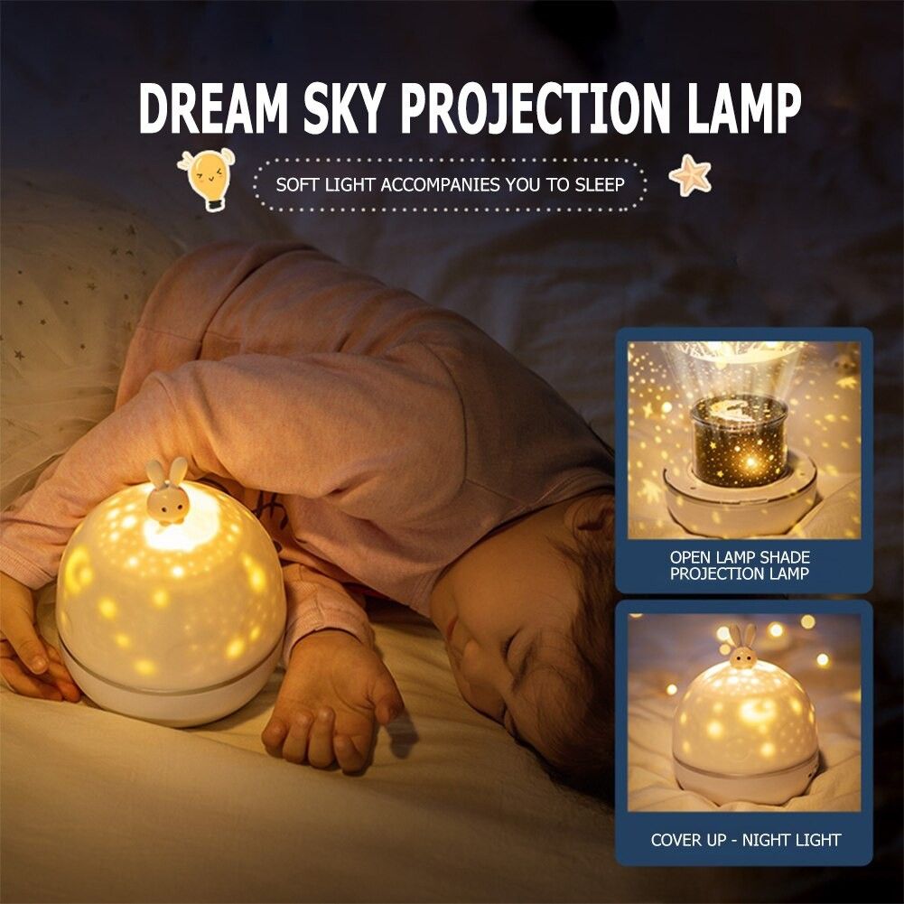 Rotating Starry Night Light Projector with Speaker USB Remote Control Bedside Music Lamp, Babies