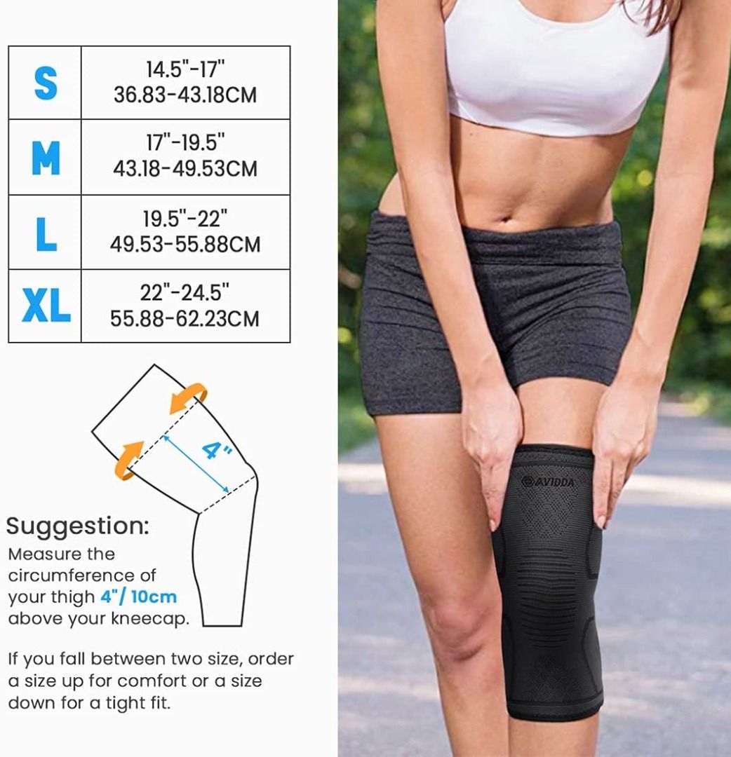 (Size M) AVIDDA Knee Support Brace 2 Pack Compression Knee Sleeves