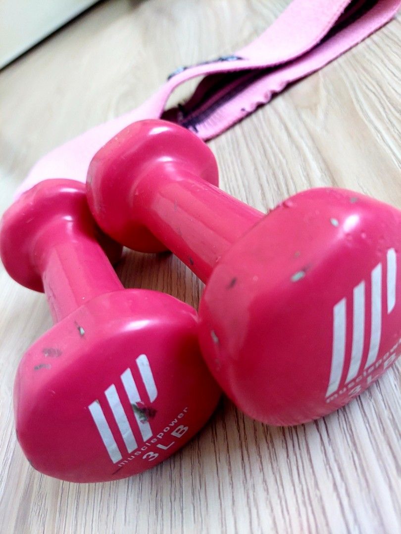 TAKE ALL exercise tools (Category: Weights & Dumbbells) located in Quezon City. Submitted by resells_choice (Listing ID 1222254141, Image 2). Description: Still in good conditions Quality materials 3Lbs dumbells weight Medium resistance band Pick up in cubao.
