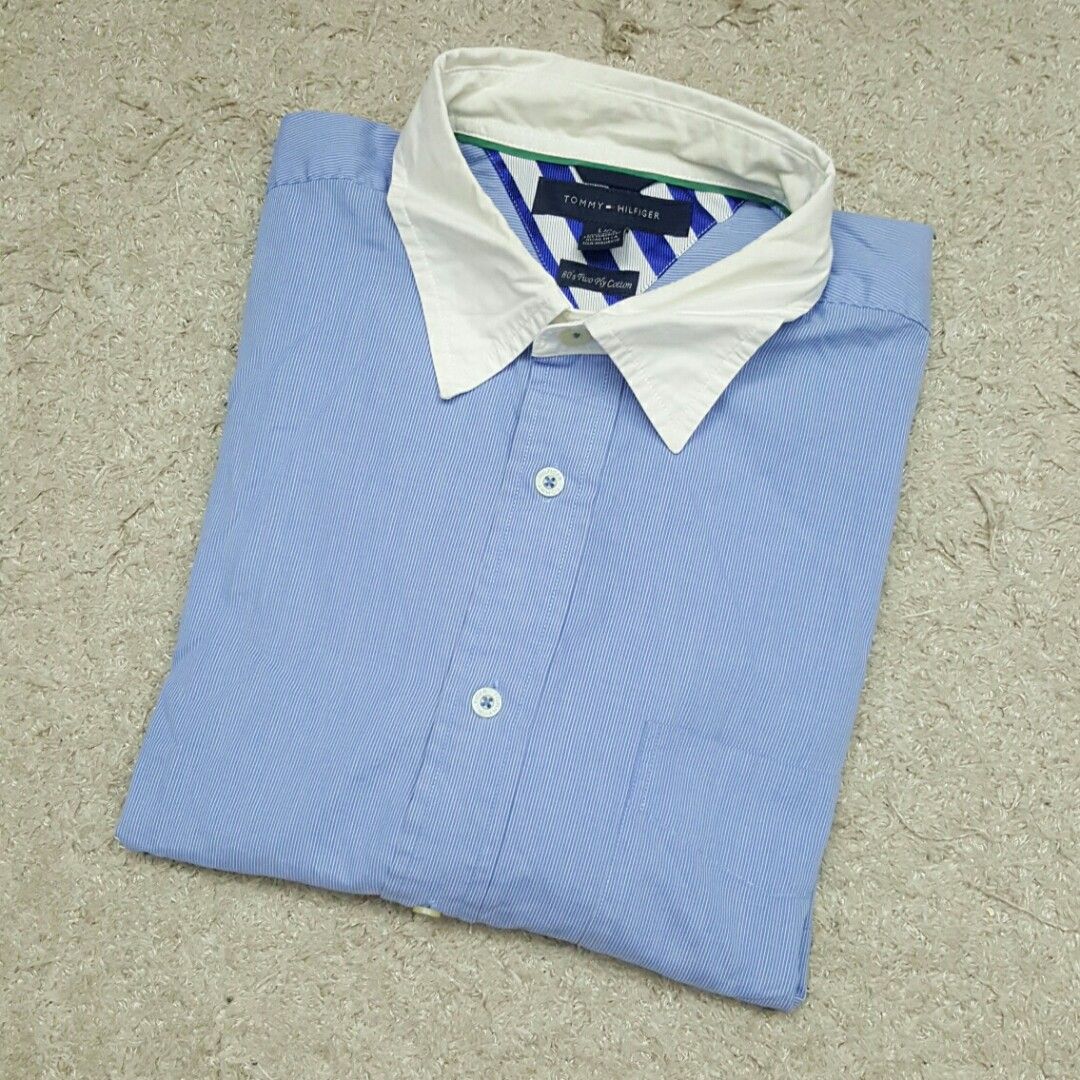 Tommy Hilfiger Stripes Long Sleeve White Collar Shirt