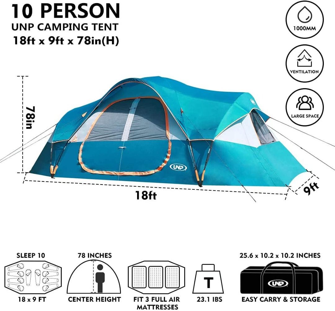 UNP Camping Tent 10PersonFamily Tents, Parties, Music Festival Tent