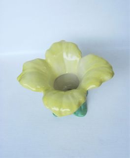 Vintage Ceramic Porcelain Yellow Bell Flower Candle Holder / Small Vase
