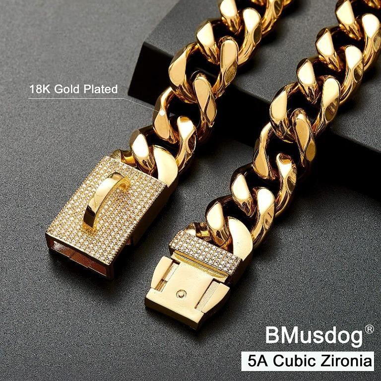 YBR Gold Chain Dog Collar with Bling Bling CZ Dimonds 19MM Heavy