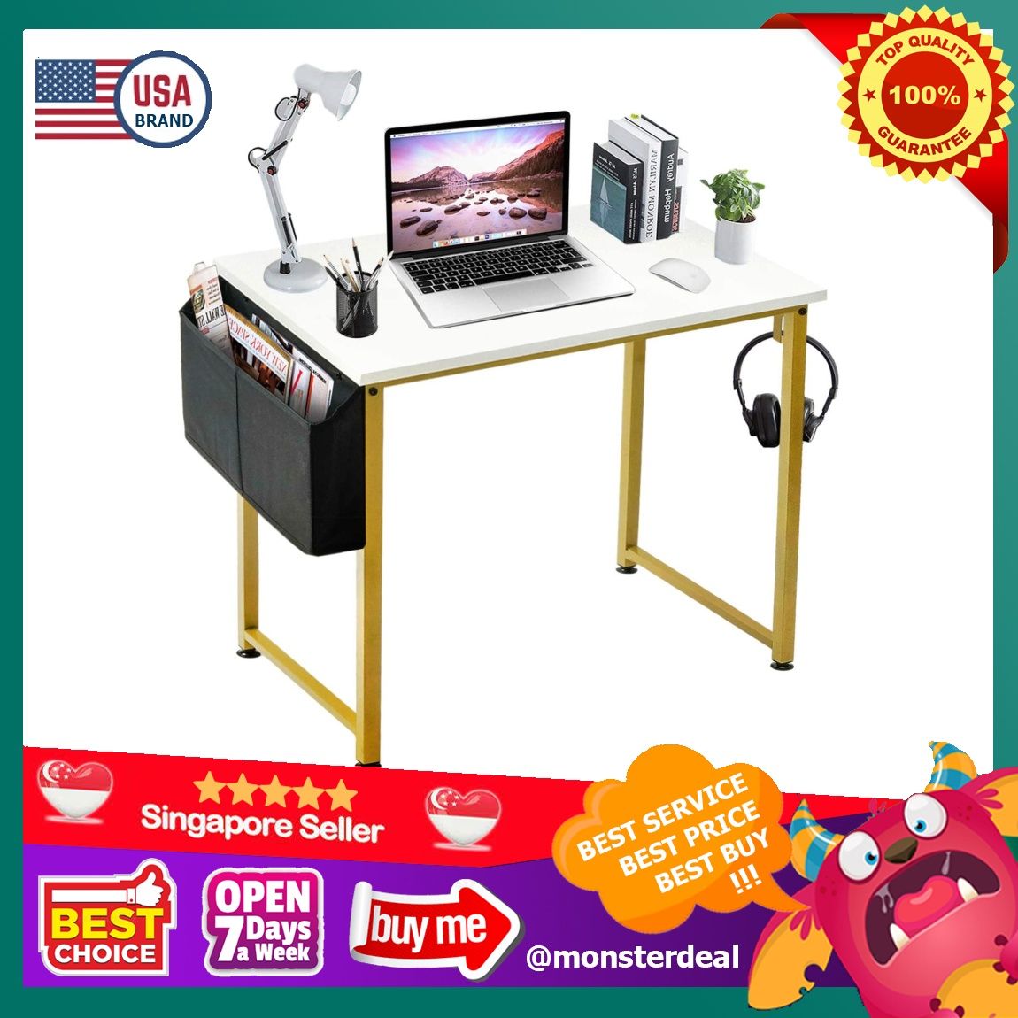 Lufeiya Small Computer Desk White Writing Table for Home Office Small  Spaces 31 Inch Modern Student Study Laptop PC Desks with Gold Legs Storage  Bag