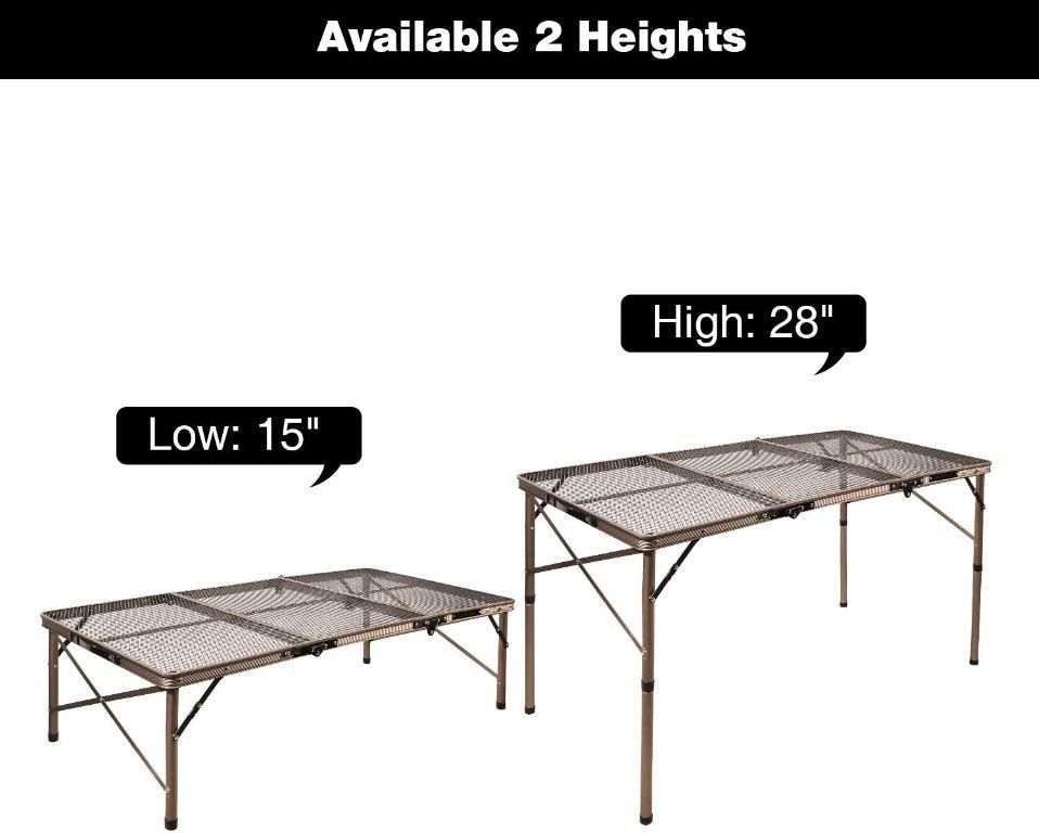 YBR REDCAMP Folding Portable Grill Table for Camping Lightweight Aluminum Metal Grill Stand Table for Outside Cooking Outdoor BBQ RV Picnic Easy to Assemble with Adjustable Height Leg Champagne 48 x24...