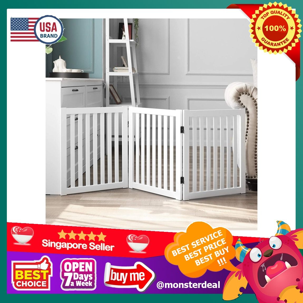 YBR WELLAND Wooden Freestanding Pet Gate 24 Inch 3 or 4 Panel