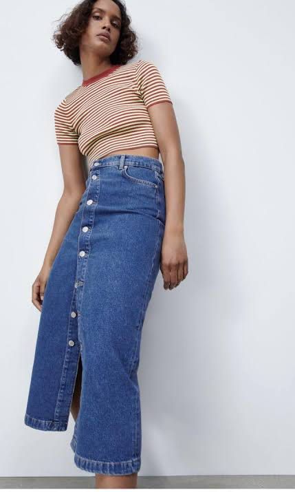 Zara denim skirt / rok zara, Fesyen Wanita, Pakaian Wanita, Gaun & Rok ...