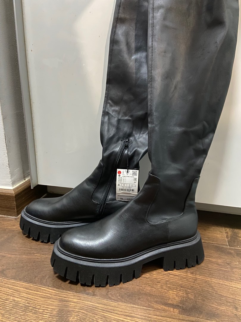 Leather thigh cheap high boots zara
