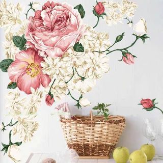 $15-$30 Background wall decoration wall stickers antique rich peony flower classical stickers wardrobe stickers refrigerator stickers