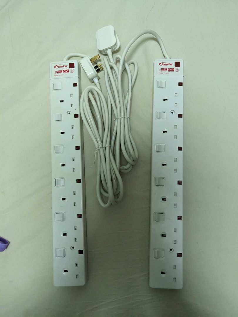 2 x PowerPac Extension Socket Extension Cord 6 way 3 metre with 2-Pin ...