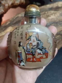 珍藏清代老鼻煙壺~開心羅漢落款馬少宣~