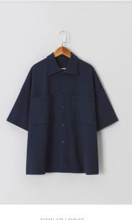 mouggan 泡泡皺褶寬版短袖襯衫