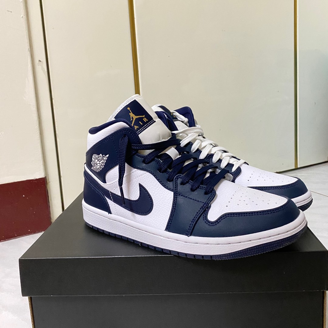 Air Jordan 1 Mid Obsidian 黑曜石（25.5cm), 他的時尚, 鞋, 運動鞋在