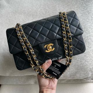 AUTHENTIC CHANEL Small 9" Classic Flap Bag 24k Gold Hardware ❤️ FULL BOX SET