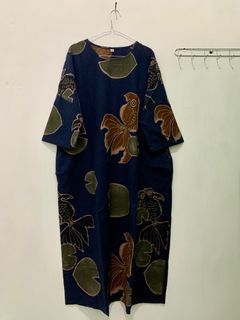 Batik navy dress motif koi