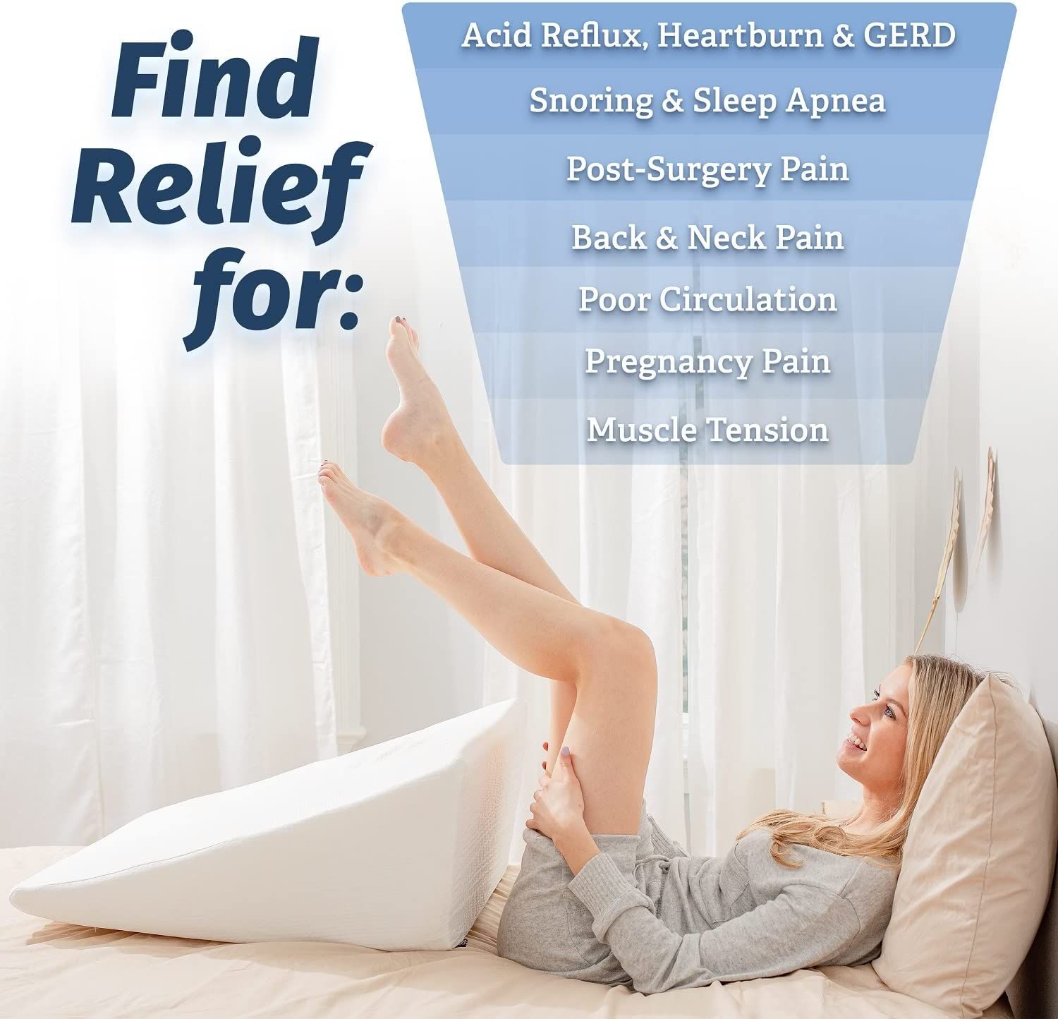Bed Wedge Pillow with Memory Foam Top Reduce Neck and Back Pain
