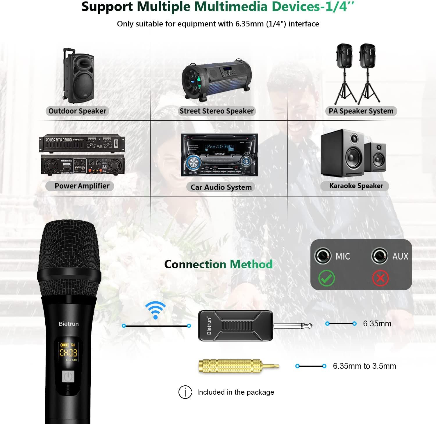 Bietrun Wireless Microphone 160 ft Range UHF Metal Dual Handheld