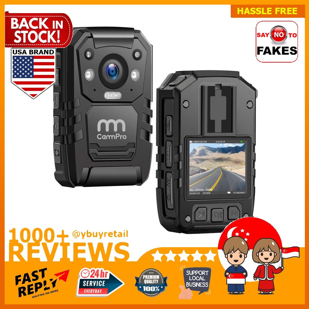 1296P HD Police Body Camera,64G Memory,CammPro I826 Premium Portable Body  Camera,Waterproof Body-Worn Camera,Night Vision,GPS for Law Enforcement