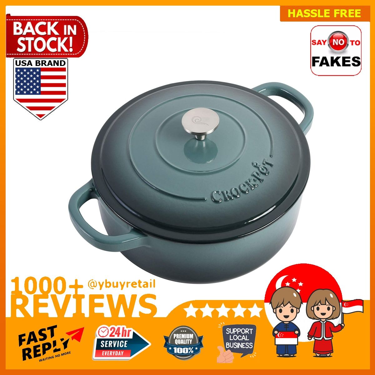 Crock Pot Artisan 7 Quart Enameled Cast Iron Oval Dutch Oven - Slate Gray