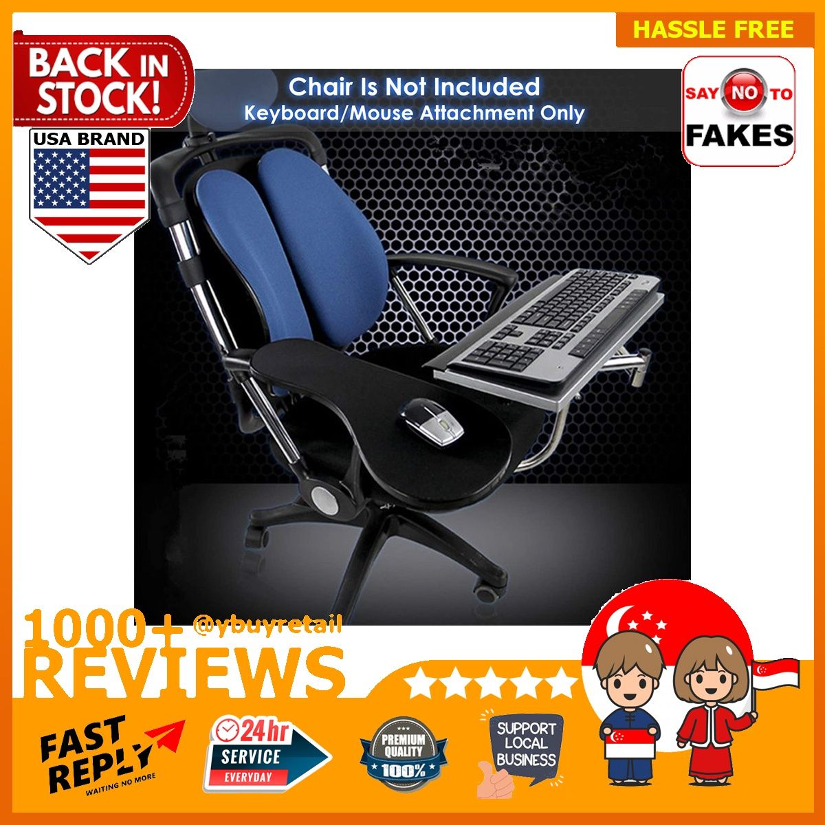 Pc gaming chair with keyboard and mouse tray outlet